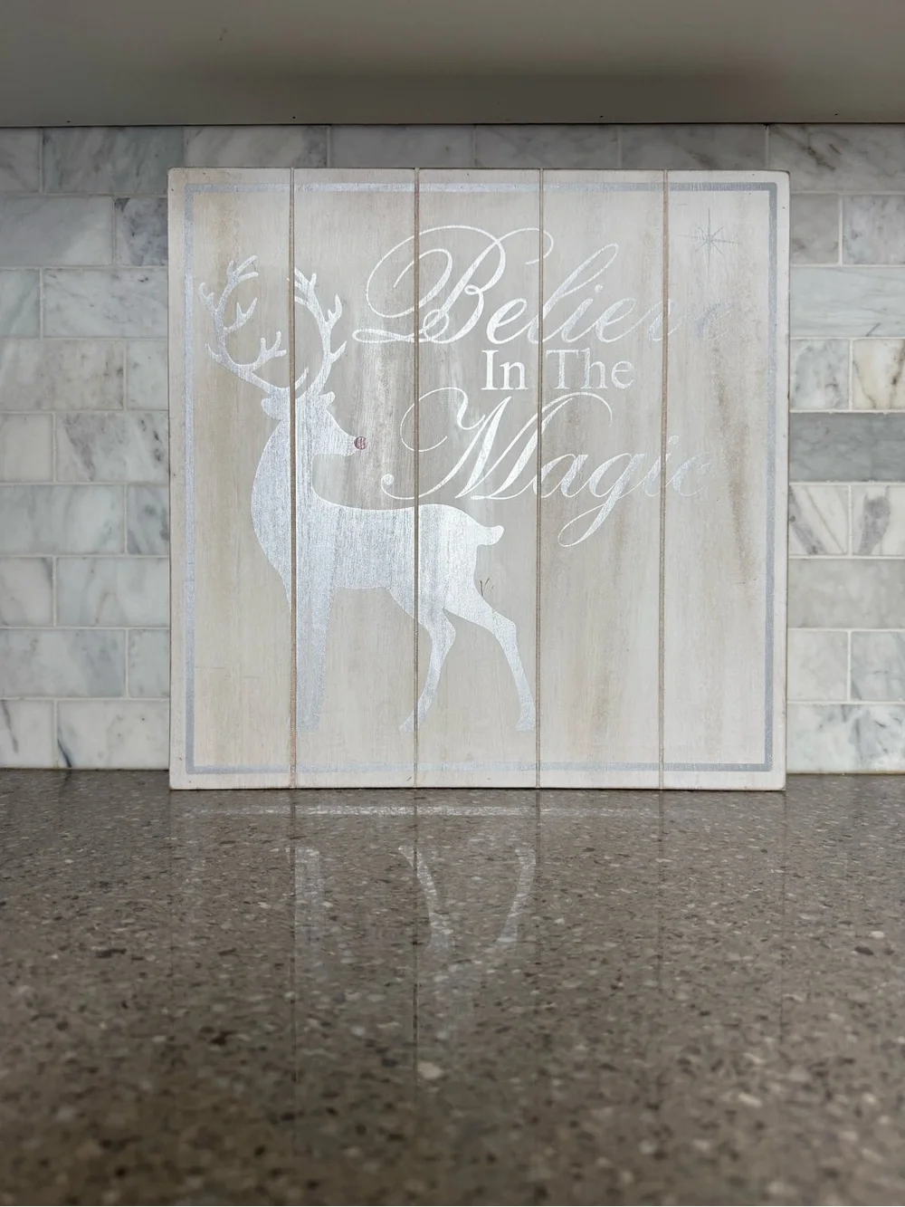 White and Silver 'Believe In The Magic' Reindeer Sign